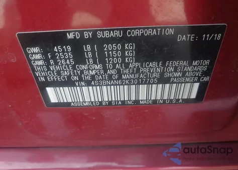 2019 Subaru Legacy 2.5I Limited z USA, uszkodzony, nr VIN 4S3BNAN62K3017705